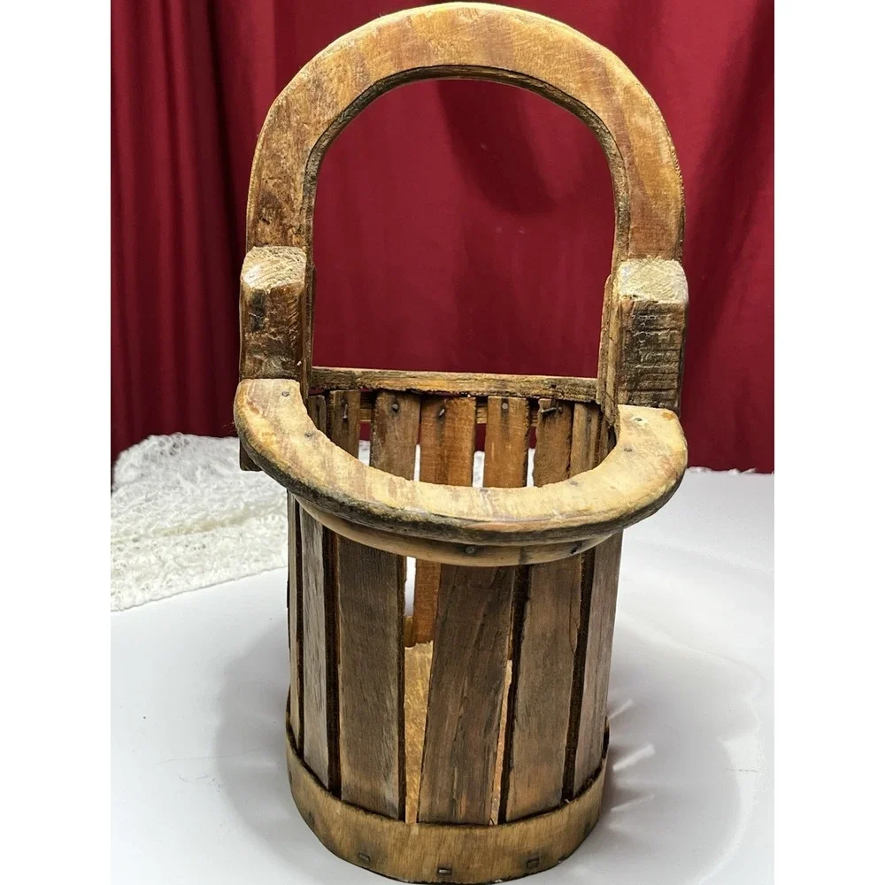 Vintage Wood Slate Orchard Basket Primitive Early 20Th Sea Gathering Harvest